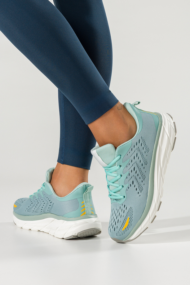Turkusowe sneakersy damskie buty sportowe do biegania na białej platformie ze żłobieniami sznurowane Casu BC109