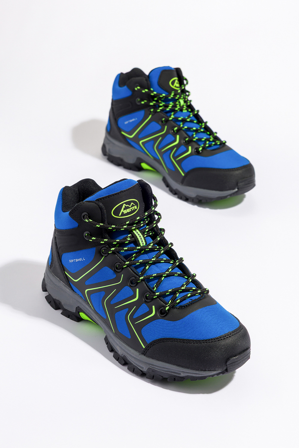 Niebieskie buty trekkingowe damskie z seledynowymi dodatkami sznurowane softshell Casu B2115-3