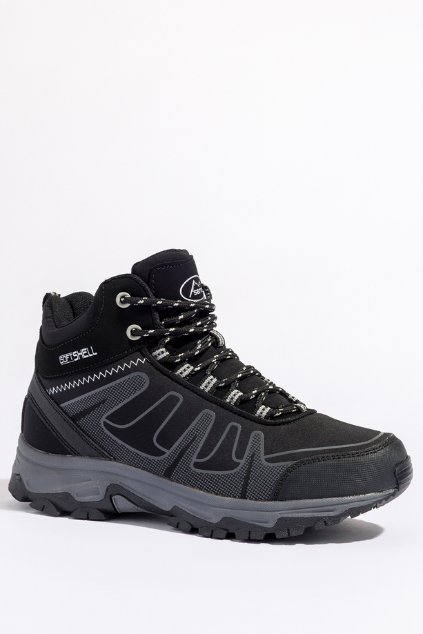 Czarne buty trekkingowe damskie z szarymi dodatkami sznurowane softshell Casu B2112-1