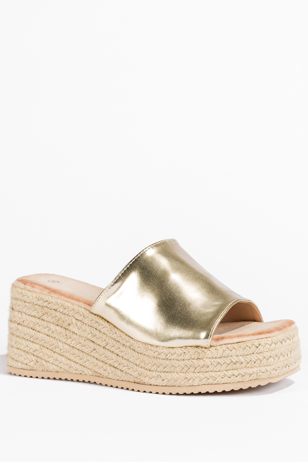 Złote klapki damskie espadryle na koturnie Carla 100-401