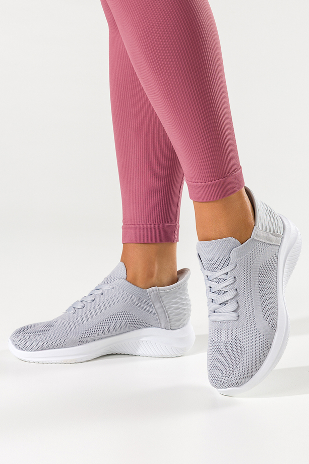 Szare buty sportowe damskie na fitness sneakersy na elastycznej białej platformie sznurowane Casu L8010