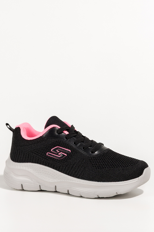 Czarne sneakersy damskie buty sportowe na fitness z perforacją szara platforma różowe wstawki sznurowane Casu JK9321-4