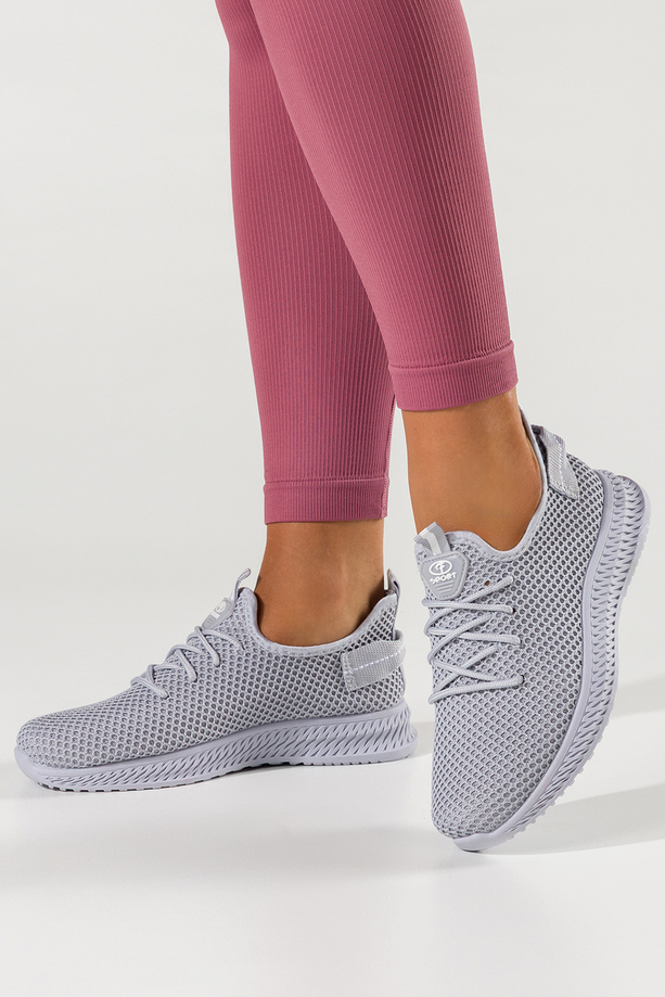Szare buty sportowe damskie na fitness sneakersy na elastycznej podeszwie z perforacją sznurowane Carla NB726