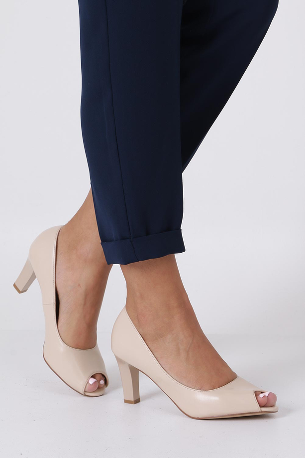 Beżowe czółenka peep toe ze skórzaną wkładką Casu DD19X1/BE