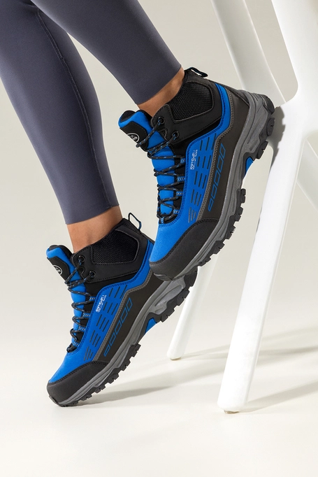 Niebieskie buty trekkingowe damskie z czarnymi dodatkami sznurowane softshell Casu Y7994-4