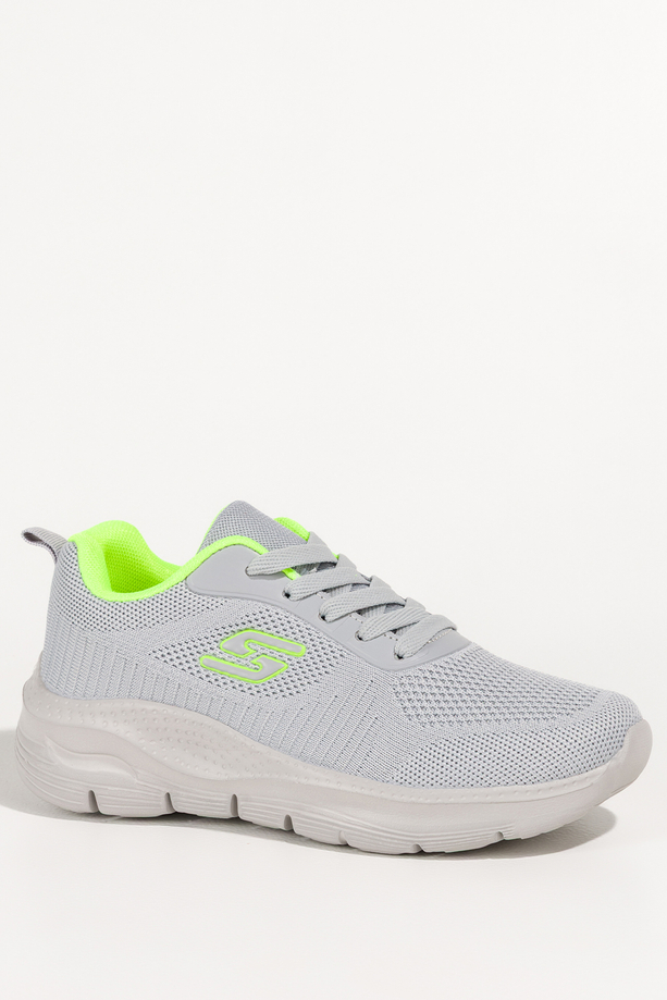 Szare sneakersy damskie buty sportowe na fitness z perforacją szara platforma seledynowe wstawki sznurowane Casu JK9321-3