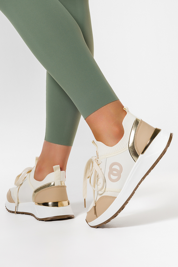 Beżowe sneakersy damskie buty sportowe na platformie sznurowane Casu 0080-3