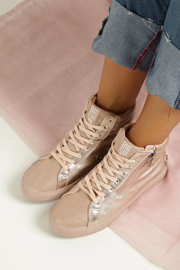 Różowe sneakersy trampki sznurowane z ozdobnym suwakiem Big Star BB274729
