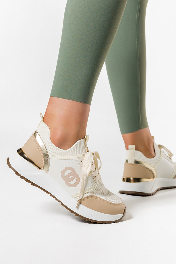 Beżowe sneakersy damskie buty sportowe na platformie sznurowane Casu 0080-3