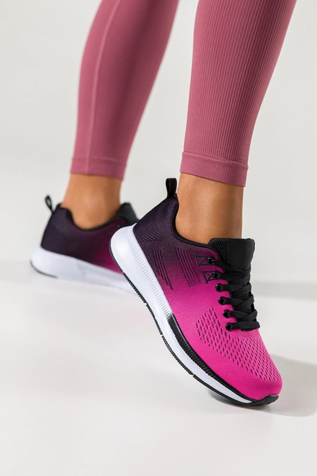 Fuksjowe sneakersy damskie buty sportowe na fitness cieniowane z perforacją biała podeszwa sznurowane Casu 9172-5