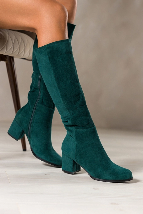 Zielone kozaki damskie przed kolano na słupku guma w cholewce Casu D18X10-DG-N