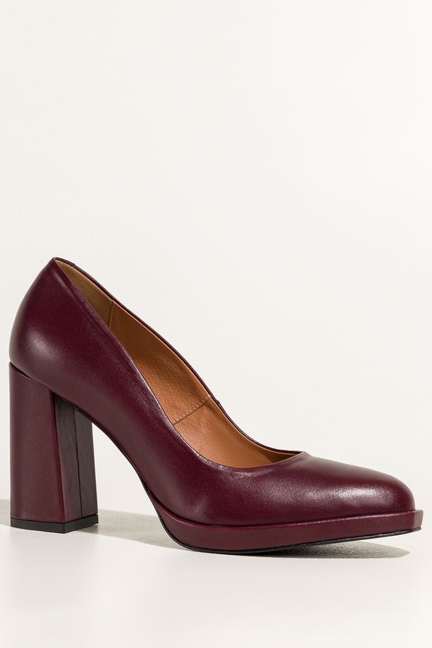 Bordowe czółenka skórzane damskie na słupku PRODUKT POLSKI Casu 7253-771