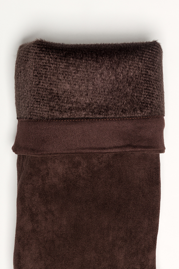 Czekoladowe kozaki damskie z zamszu ekologicznego na szpilce przed kolano szeroka cholewka Carla OZ6876