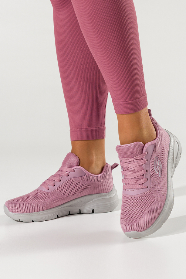 Różowe sneakersy damskie buty sportowe na fitness z perforacją szara platforma sznurowane Casu JK9321-45