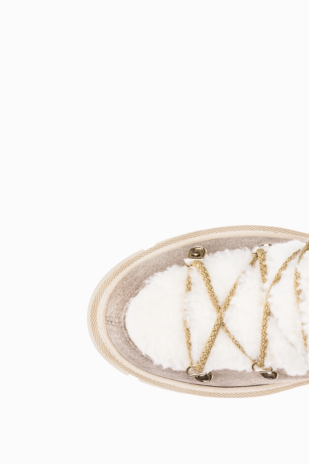 Beżowe botki śniegowce z kożuszkiem sznurowane polska skóra Casu 9999-12-D