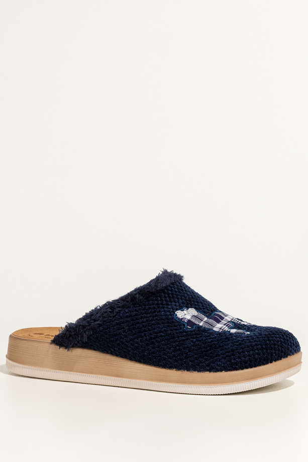 Granatowe kapcie damskie Inblu obuwie domowe z aplikacją psa skórzana wkładka soft XG999957