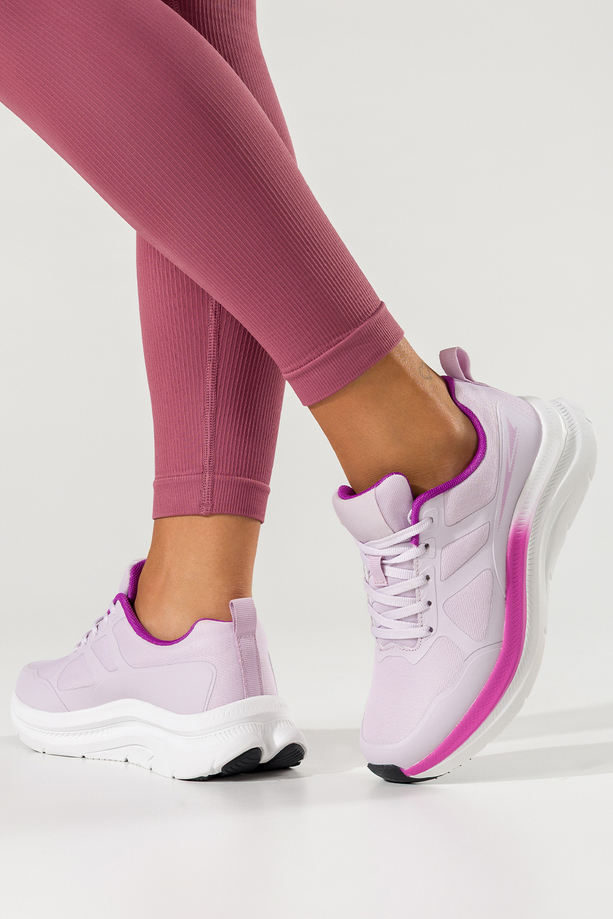 Fioletowe sneakersy damskie buty sportowe na siłownię biała platforma fioletowe wstawki sznurowane Casu 9026-3