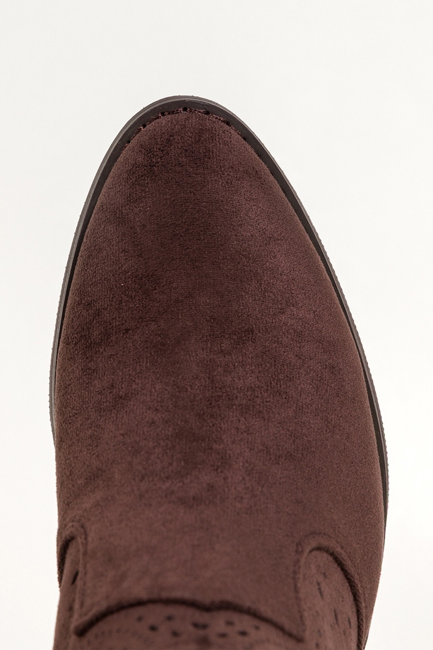 Czekoladowe botki damskie ażurowe na słupku wycięta cholewka Carla S749-3