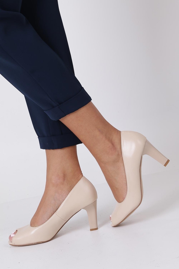 Beżowe czółenka peep toe ze skórzaną wkładką Casu DD19X1/BE