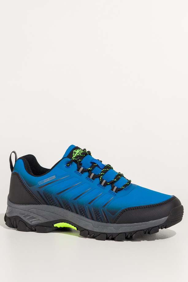 Niebieskie buty trekkingowe damskie buty sportowe softshell na bieżnikowanej podeszwie czarne wstawki sznurowane Carla EY82933-1