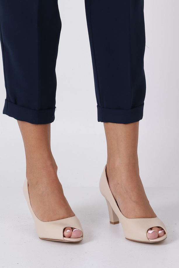 Beżowe czółenka peep toe ze skórzaną wkładką Casu DD19X1/BE