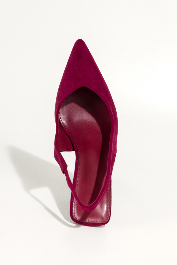 Bordowe czółenka damskie szpilki z odkrytą piętą obcas kieliszek pasek z elastyczną gumą Carla 1661-719Z