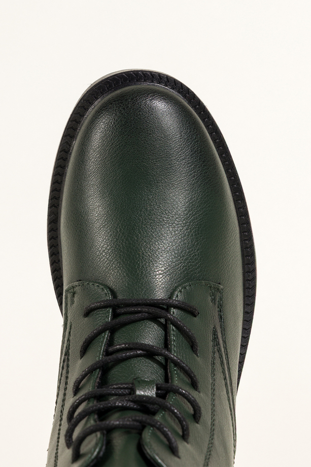 Zielone botki skórzane damskie Sergio Leone na szerokim klocku ozdobna podeszwa sznurowane YG74827-H