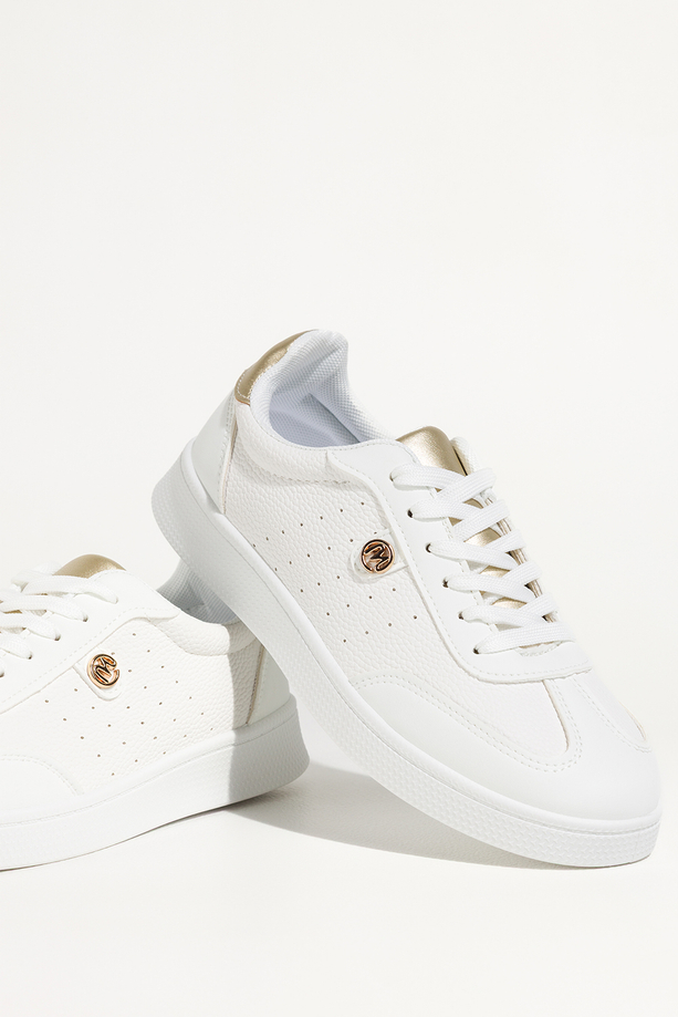 Białe sneakersy damskie buty sportowe z ozdobą złote wstawki sznurowane Casu DXU-39