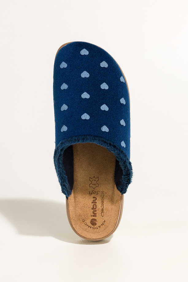 Granatowe kapcie damskie Inblu obuwie domowe skórzana wkładka soft serca XG999959