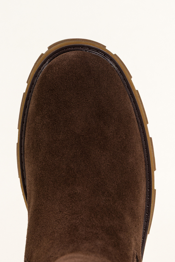 Ciemnobrązowe botki skórzane damskie Sergio Leone na beżowej bieżnikowanej platformie elastyczna guma w cholewce GI74266-H