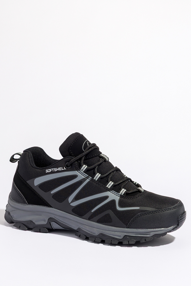 Czarne buty trekkingowe damskie z szarymi dodatkami sznurowane softshell Casu B2111-1