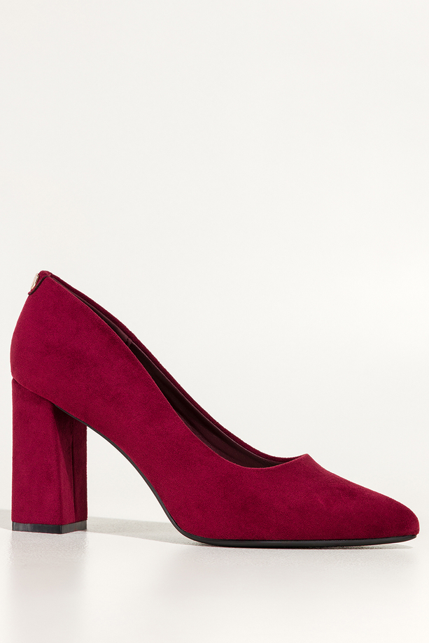 Bordowe czółenka damskie Sergio Leone obcas słupek skórzana wkładka złota ozdoba na pięcie KY783