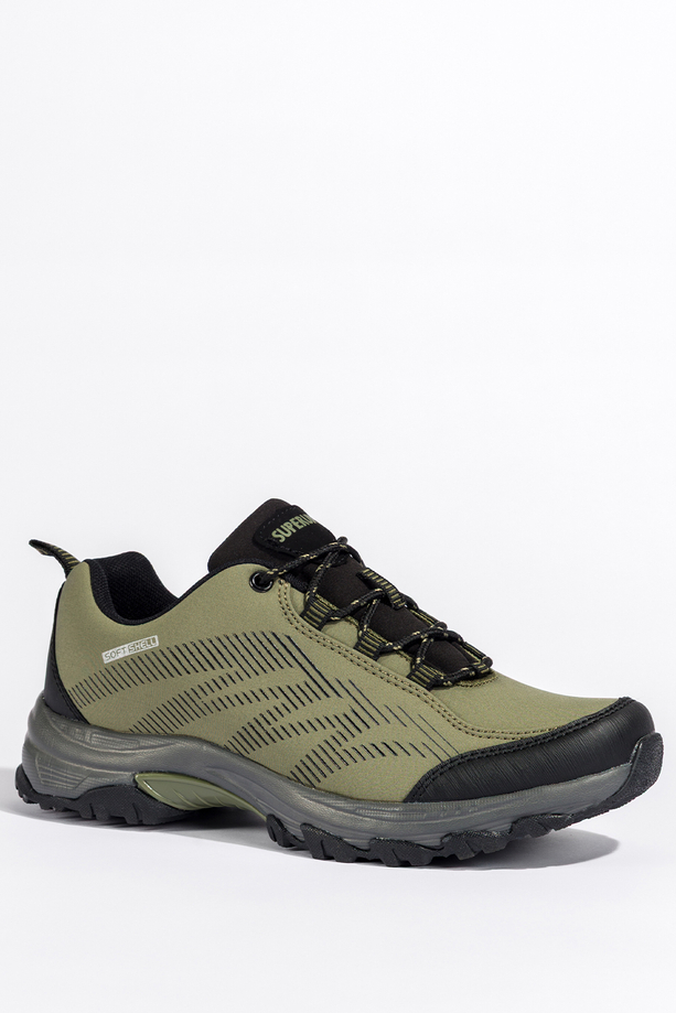 Zielone buty trekkingowe damskie buty sportowe softshell na bieżnikowanej podeszwie sznurowane czarne wstawki Carla 8046