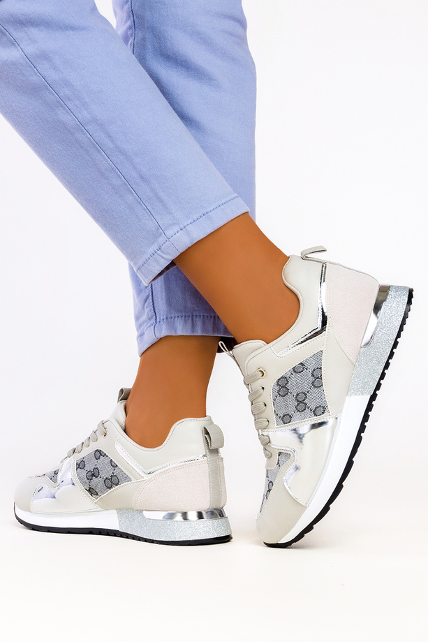 Szare sneakersy na platformie buty sportowe sznurowane Casu 8211-3
