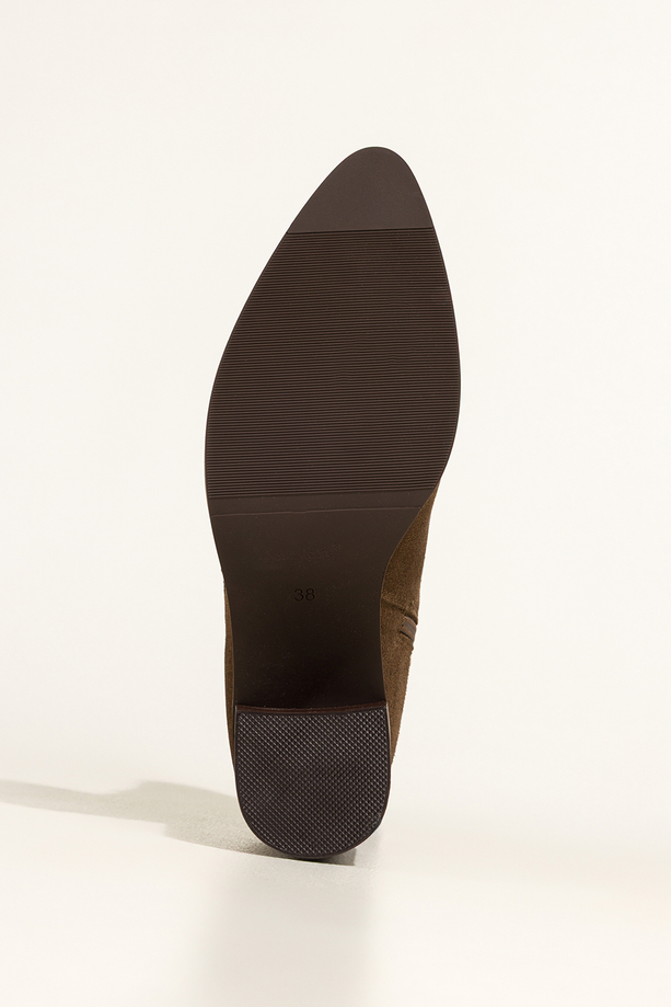 Brązowe botki skórzane damskie Sergio Leone na słupku pasek ze złotą ozdobą YG74615-H