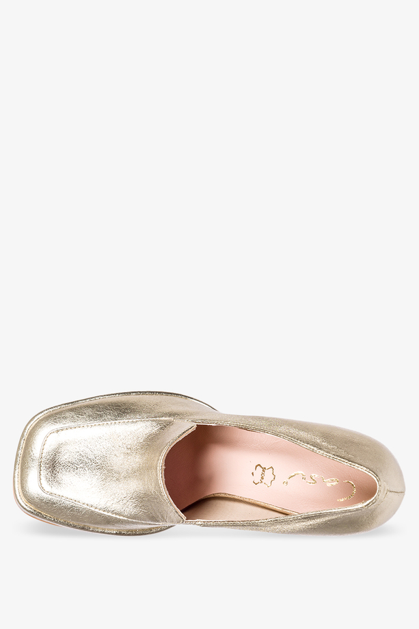 Złote mokasyny skórzane na klocku PRODUKT POLSKI Casu 3195