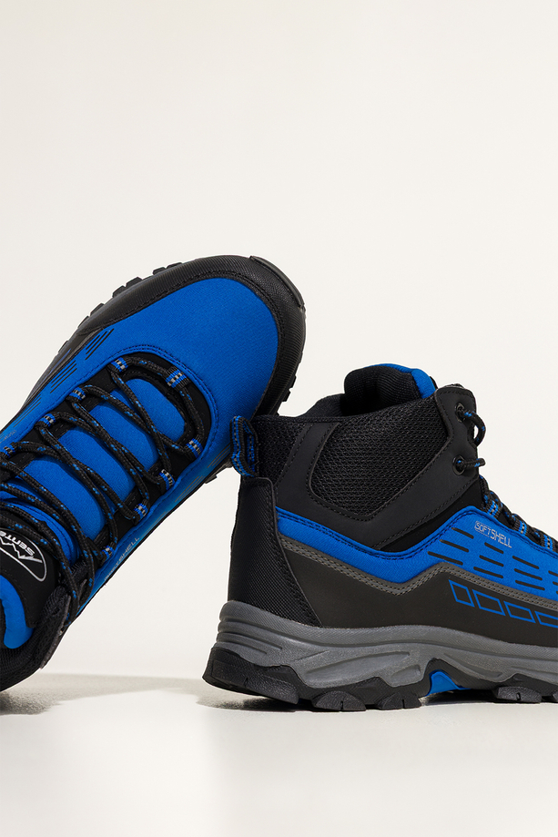 Niebieskie buty trekkingowe damskie z czarnymi dodatkami sznurowane softshell Casu Y7994-4