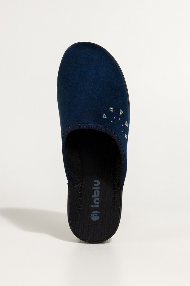 Granatowe kapcie damskie Inblu obuwie domowe z cyrkoniami XF99990S