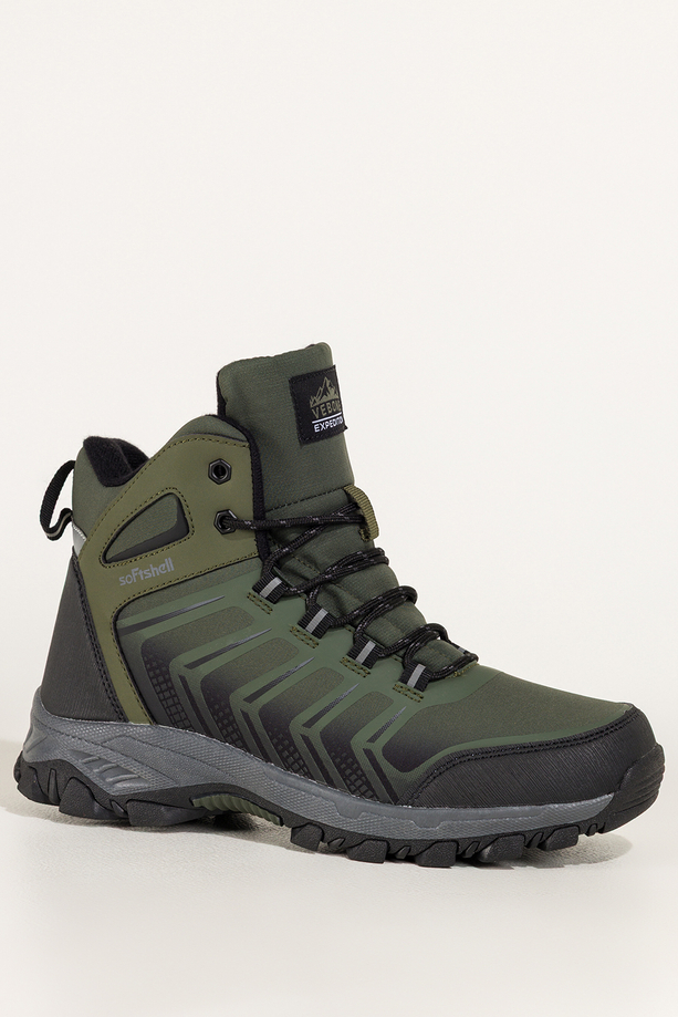 Zielone buty trekkingowe damskie softshell na bieżnikowanej podeszwie czarne wstawki sznurowane Carla EY82939-4