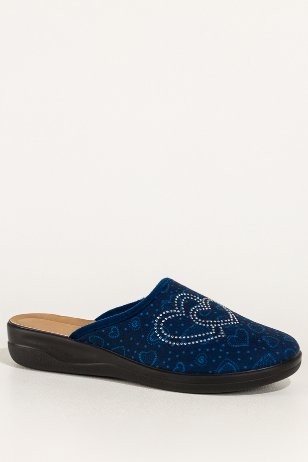 Granatowe kapcie damskie Inblu obuwie domowe serca z cyrkoniami wkładka soft XU989Y99