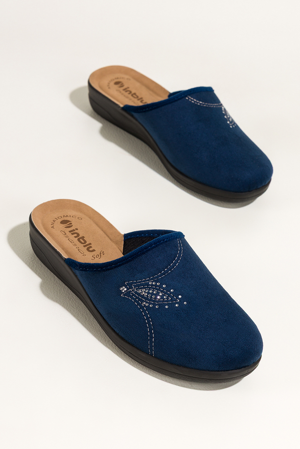 Granatowe kapcie damskie Inblu obuwie domowe z cyrkoniami wkładka soft XU999951