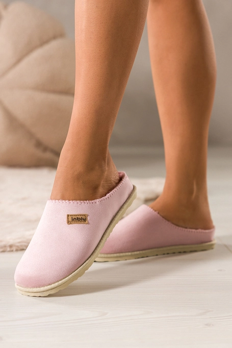 Różowe kapcie damskie Inblu obuwie domowe z wyjmowaną skórzaną wkładką XH999954