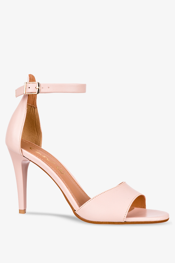 Różowe sandały szpilki z zakrytą piętą pasek wokół kostki POLSKA SKÓRA Casu 2495-330