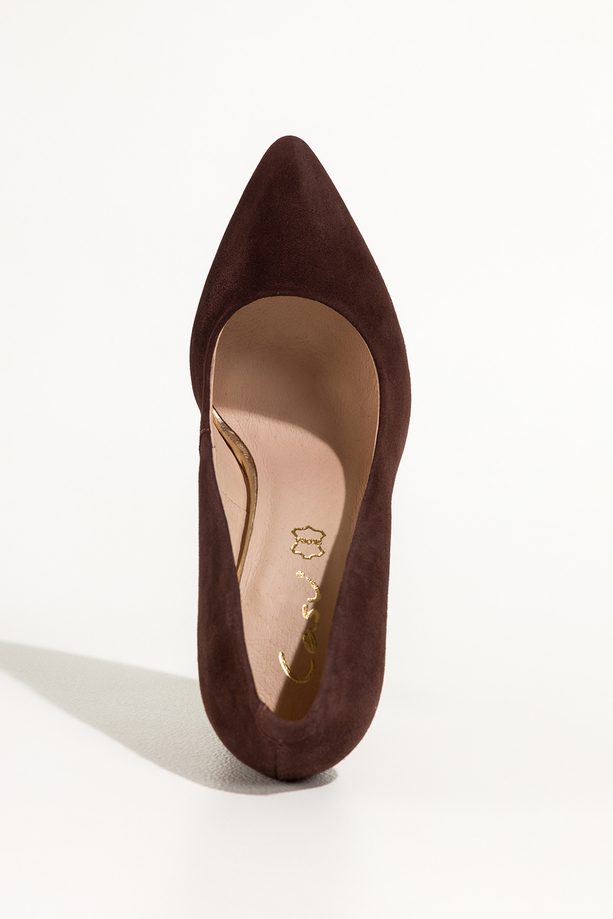 Czekoladowe czółenka skórzane damskie na słupku PRODUKT POLSKI Casu 6986-648