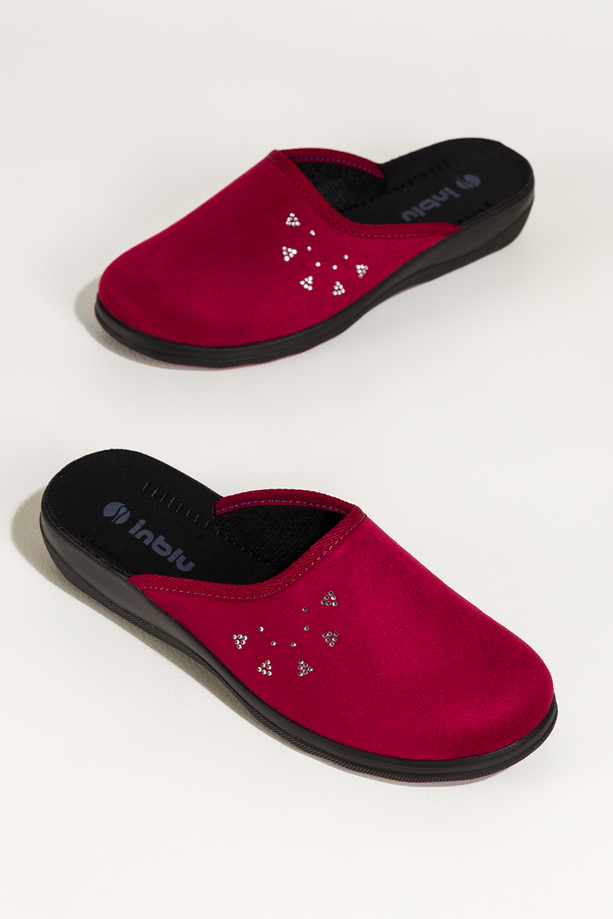 Bordowe kapcie damskie Inblu obuwie domowe z cyrkoniami XF99990S