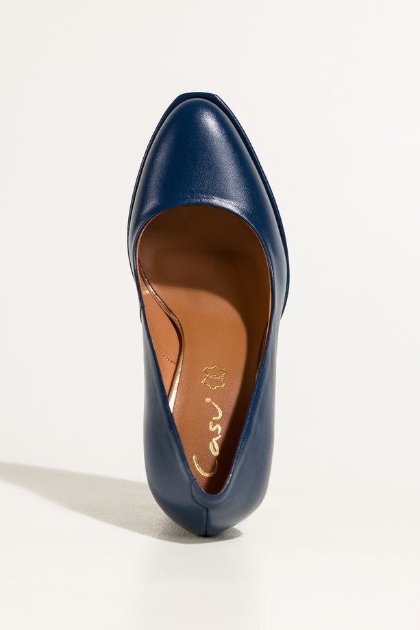 Ciemnoniebieskie czółenka skórzane damskie na słupku PRODUKT POLSKI Casu 7253-754