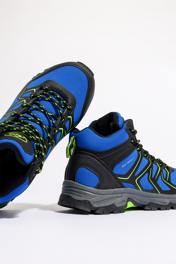 Niebieskie buty trekkingowe damskie z seledynowymi dodatkami sznurowane softshell Casu B2115-3