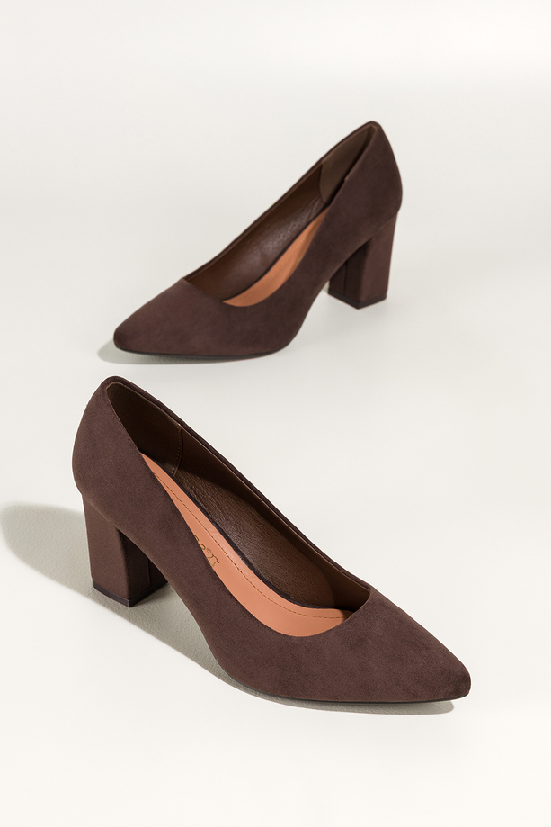 Czekoladowe czółenka damskie Sergio Leone na słupku skórzana wkładka KY585