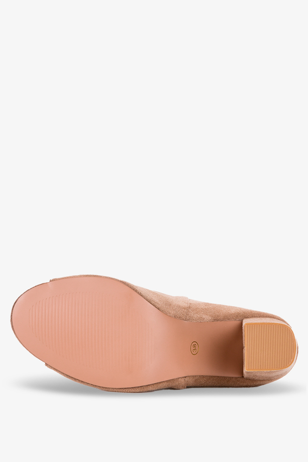 Brązowe botki wiosenne peep toe na słupku z ozdobnym wiązaniem Casu G21X5-T