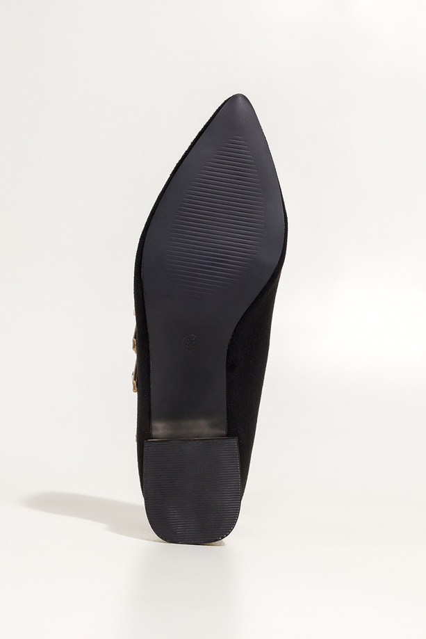 Czarne baleriny damskie Mary Jane na niskim obcasie złote paski na cholewce Carla N473K